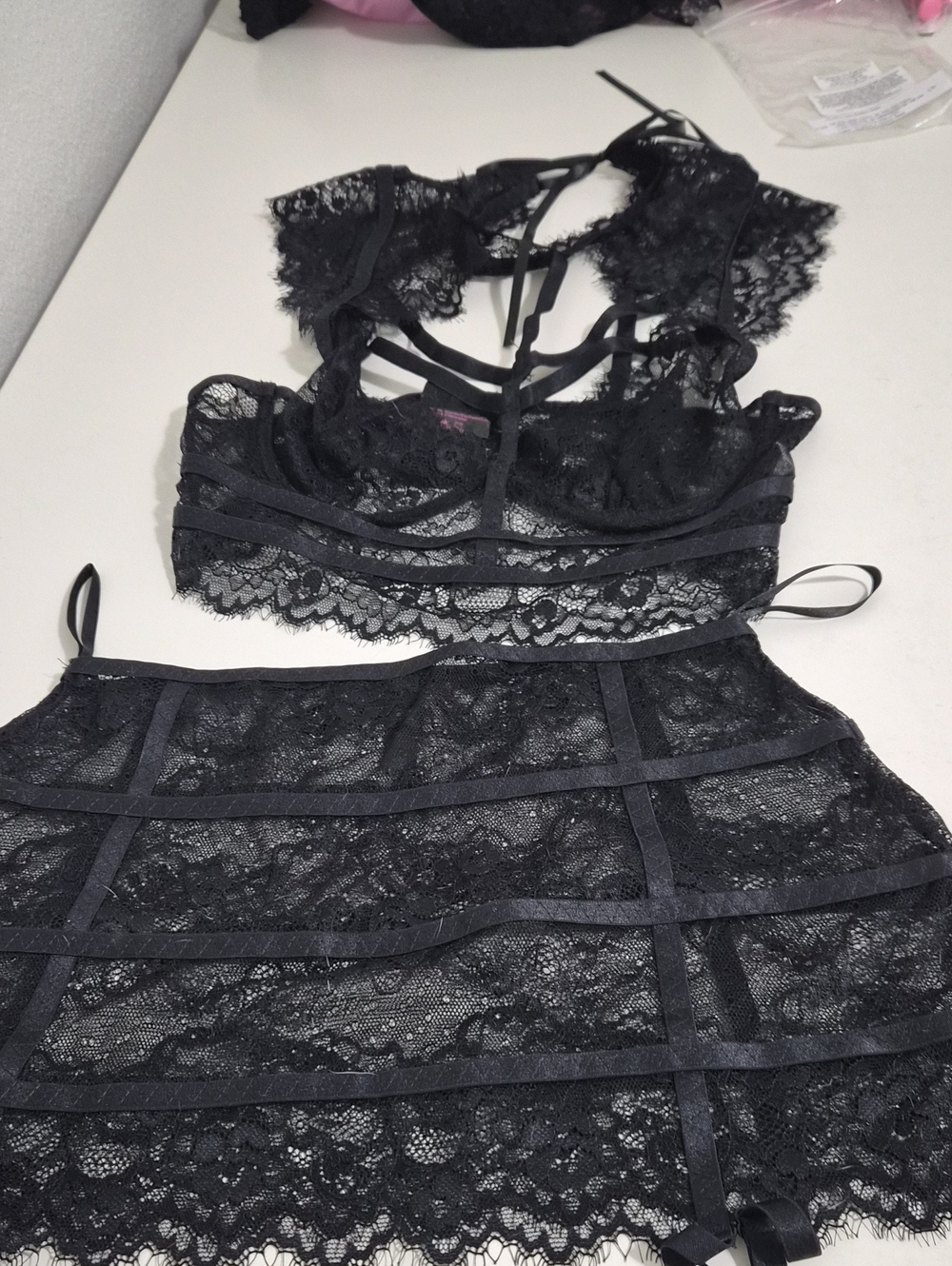 Dreamgirl Black Lace Bralette and Skirt Set